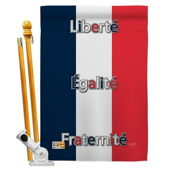 Breeze Decor BD-CY-HS-108089-IP-BO-D-US13-BD 28 x 40 in. France Flags of the World Nationality Impressions Decorative Vertical Double Sided House Flag Set with Pole Bracket & Hardware