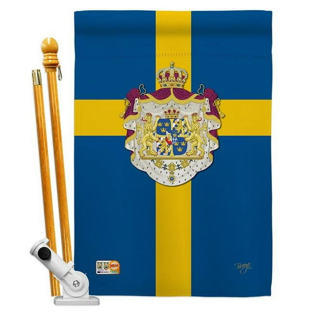Breeze Decor BD-CY-HS-108091-IP-BO-D-US13-BD 28 x 40 in. Sweden Flags of the World Nationality Impressions Decorative Vertical Double Sided House Flag Set with Pole Bracket & Hardware