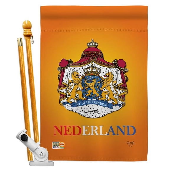 Breeze Decor BD-CY-HS-108094-IP-BO-D-US13-BD 28 x 40 in. Netherlands Flags of the World Nationality Impressions Decorative Vertical Double Sided House Flag Set with Pole Bracket & Hardware
