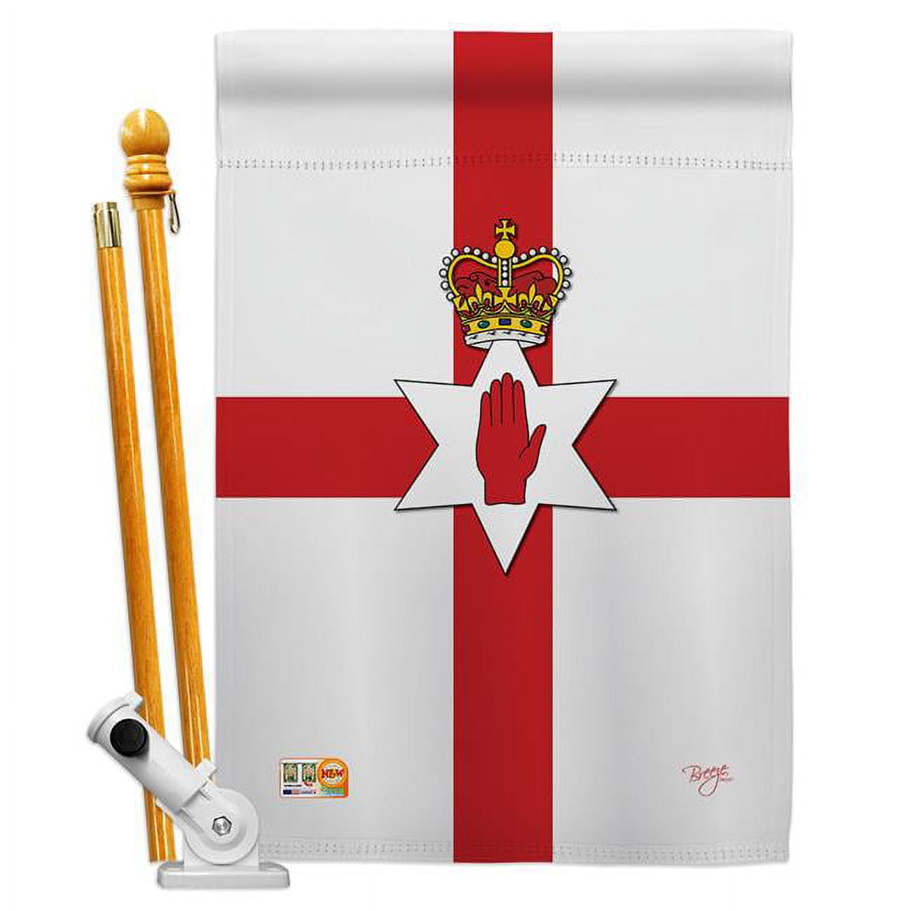 Northern Ireland Flag Set with Wooden Pole and Bracket