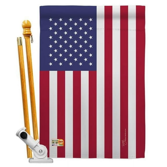 Breeze Decor BD-CY-HS-108184-IP-BO-D-US13-BD 28 x 40 in. USA Flags of the World Nationality Impressions Decorative Vertical Double Sided House Flag Set with Pole Bracket & Hardware