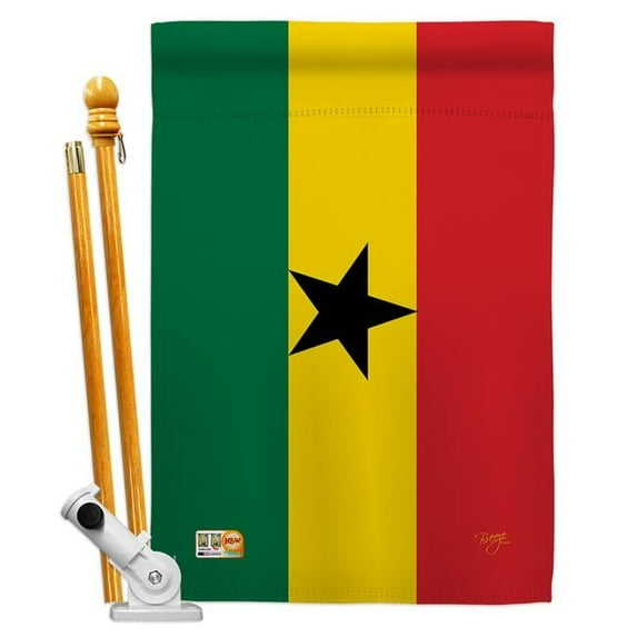 Breeze Decor BD-CY-HS-108221-IP-BO-D-US14-BD 28 x 40 in. Ghana Flags of the World Nationality Impressions Decorative Vertical Double Sided House Flag Set with Pole Bracket & Hardware