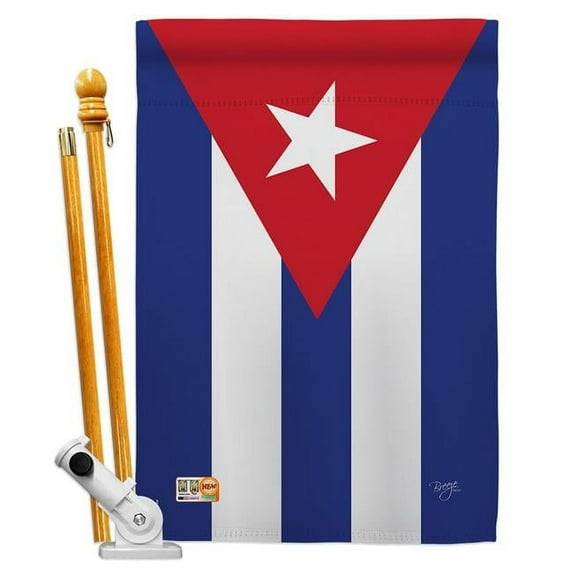 Breeze Decor BD-CY-HS-108223-IP-BO-D-US14-BD 28 x 40 in. Cuba Flags of the World Nationality Impressions Decorative Vertical Double Sided House Flag Set with Pole Bracket & Hardware