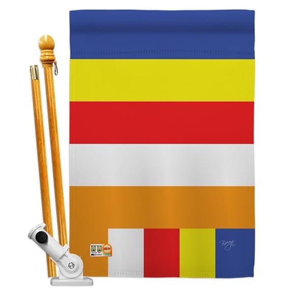 Breeze Decor BD-CY-HS-108225-IP-BO-D-US14-BD 28 x 40 in. Buddhist Flags of the World Nationality Impressions Decorative Vertical Double Sided House Flag Set with Pole Bracket & Hardware