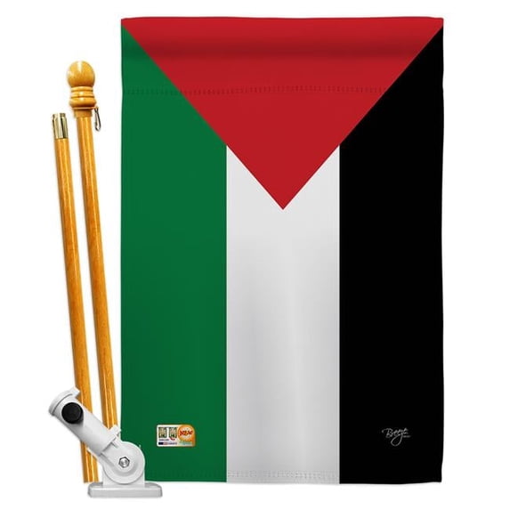 Breeze Decor BD-CY-HS-108228-IP-BO-D-US14-BD 28 x 40 in. Palestine Flags of the World Nationality Impressions Decorative Vertical Double Sided House Flag Set with Pole Bracket & Hardware