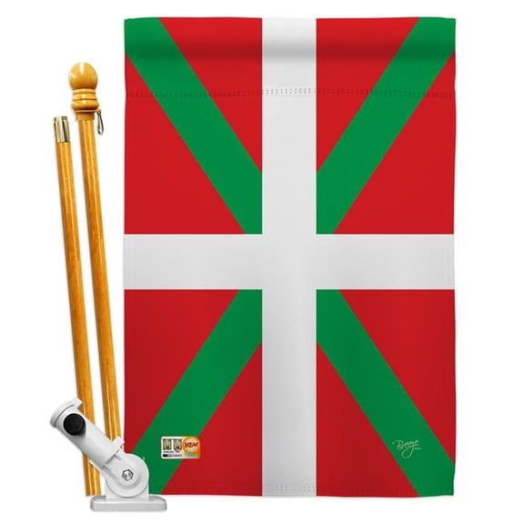 Breeze Decor BD-CY-HS-108234-IP-BO-D-US14-BD 28 x 40 in. Basque Flags of the World Nationality Impressions Decorative Vertical Double Sided House Flag Set with Pole Bracket & Hardware
