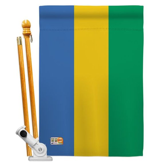 Breeze Decor BD-CY-HS-108294-IP-BO-D-US15-BD 28 x 40 in. Gabon Flags of the World Nationality Impressions Decorative Vertical Double Sided House Flag Set with Pole Bracket & Hardware