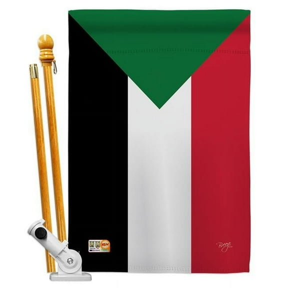 Breeze Decor BD-CY-HS-108297-IP-BO-D-US15-BD 28 x 40 in. Sudan Flags of the World Nationality Impressions Decorative Vertical Double Sided House Flag Set with Pole Bracket & Hardware