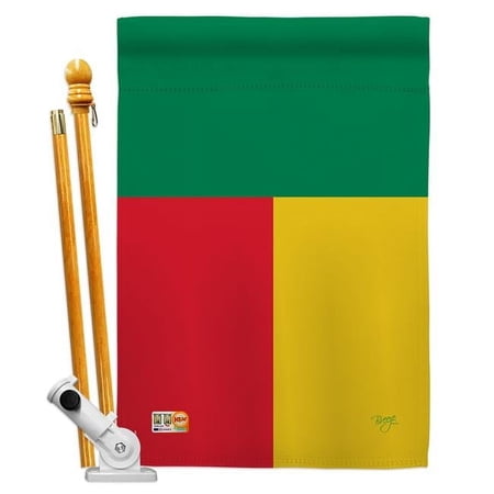 Breeze Decor BD-CY-HS-108304-IP-BO-D-US15-BD 28 x 40 in. Benin Flags of the World Nationality Impressions Decorative Vertical Double Sided House Flag Set with Pole Bracket & Hardware