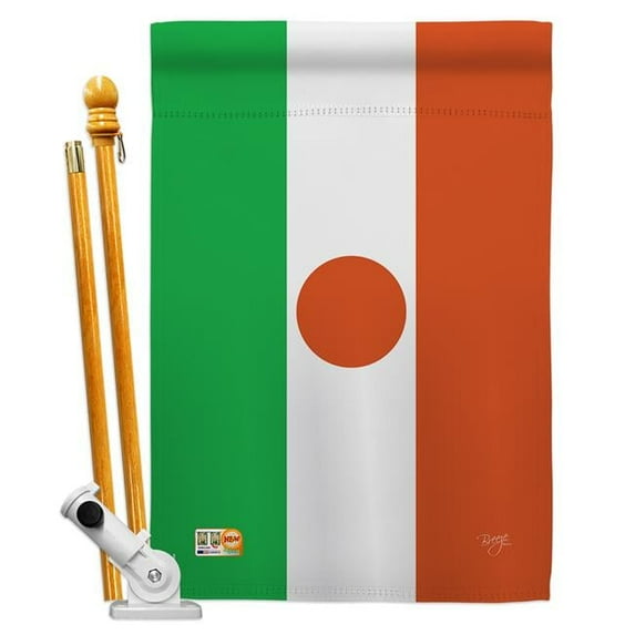Breeze Decor BD-CY-HS-108311-IP-BO-D-US15-BD 28 x 40 in. Niger Flags of the World Nationality Impressions Decorative Vertical Double Sided House Flag Set with Pole Bracket & Hardware
