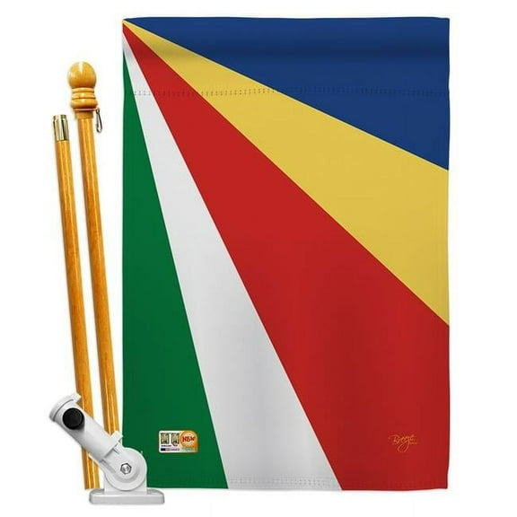 Breeze Decor BD-CY-HS-108316-IP-BO-D-US15-BD 28 x 40 in. Seychelles Flags of the World Nationality Impressions Decorative Vertical Double Sided House Flag Set with Pole Bracket & Hardware