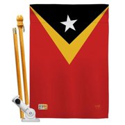 Breeze Decor BD-CY-HS-108332-IP-BO-D-US15-BD 28 x 40 in. East Timor Flags of the World Nationality Impressions Decorative Vertical Double Sided House Flag Set with Pole Bracket & Hardware