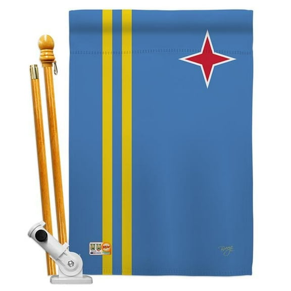 Breeze Decor BD-CY-HS-108340-IP-BO-D-US15-BD 28 x 40 in. Aruba Flags of the World Nationality Impressions Decorative Vertical Double Sided House Flag Set with Pole Bracket Hardware