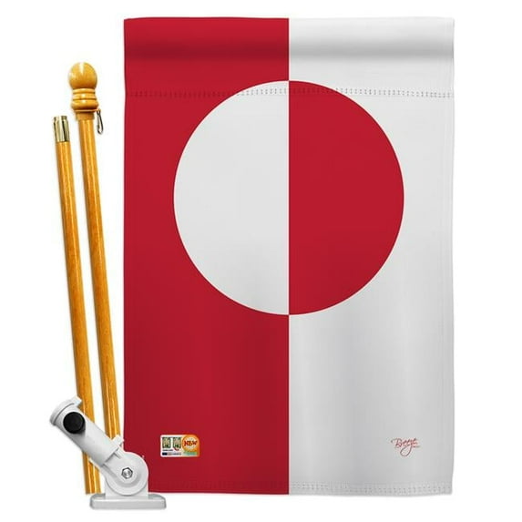 Breeze Decor BD-CY-HS-108377-IP-BO-D-US15-BD 28 x 40 in. Greenland Flags of the World Nationality Impressions Decorative Vertical Double Sided House Flag Set with Pole Bracket Hardware