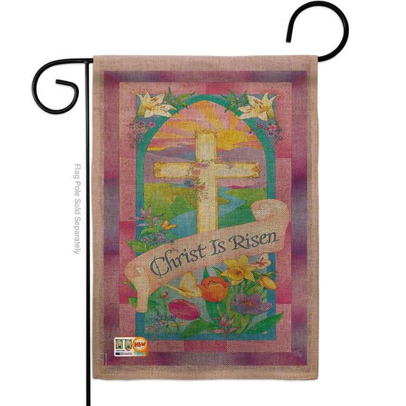 Breeze Decor BD-EA-G-103043-IP-DB-D-US12-AM 13 x 18.5 in. Christ is Risen Burlap Spring Easter Impressions Decorative Vertical Double Sided Garden Flag
