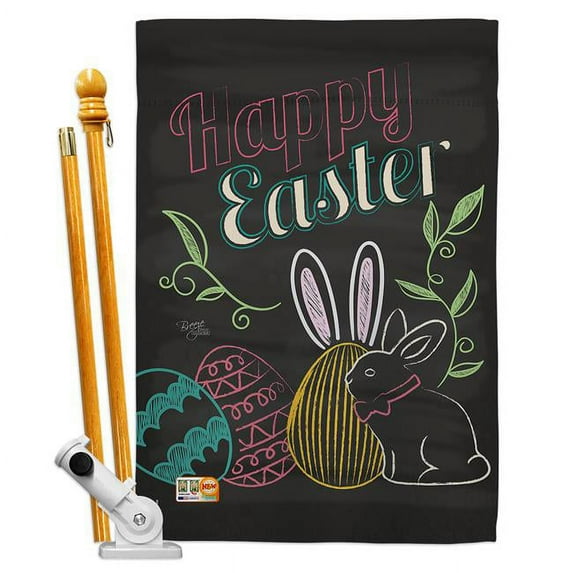 Breeze Decor BD-EA-HS-103054-IP-BO-D-US16-BD 28 x 40 in. Colorful Easter Eggs Spring Impressions Decorative Vertical Double Sided House Flag Set with Pole Bracket & Hardware