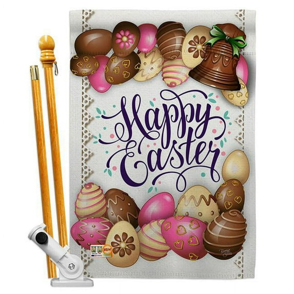 Breeze Decor BD-EA-HS-103061-IP-BO-D-US17-BD 28 x 40 in. Sweet Chocolate Easter Spring Impressions Decorative Vertical Double Sided House Flag Set with Pole Bracket & Hardware