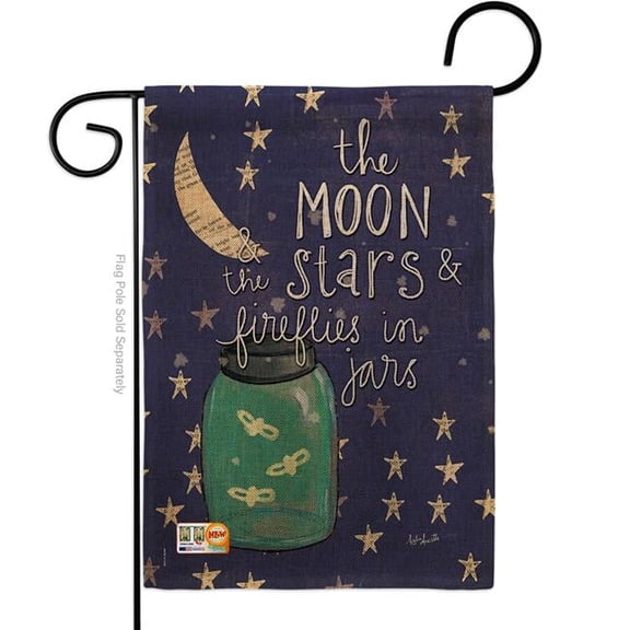 Breeze Decor BD-EX-G-115124-IP-DB-D-US18-SB 13 x 18.5 in. Moon Stars Fireflies Jars Burlap Inspirational Expression Impressions Decorative Vertical Double Sided Garden Flag
