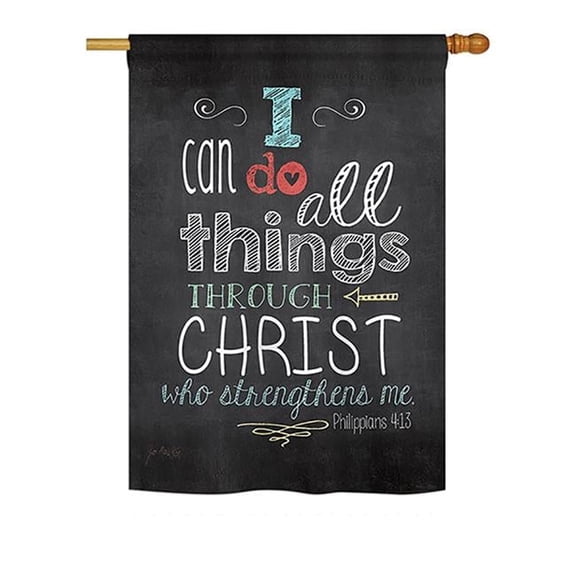 Breeze Decor BD-EX-H-115119-IP-BO-D-US18-SB H115119-BO All Things Through Christ Inspirational Expression Impressions Decorative Vertical 28 x 40 in. Double Sided House Flag
