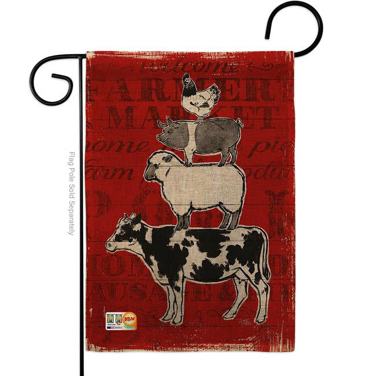 Red and White Polyester Farm Animals Garden Flag 12" x 18"