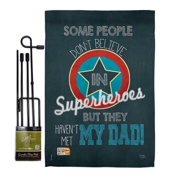 Breeze Decor BD-FD-GS-115104-IP-BO-D-US16-SB 13 x 18.5 in. Superhero Dad Summer Fathers Day Impressions Decorative Vertical Double Sided Garden Flag Set with Banner Pole