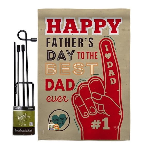 Breeze Decor BD-FD-GS-115134-IP-BO-D-US18-BD 13 x 18.5 in. Best Dad Ever Summer Fathers Day Impressions Decorative Vertical Double Sided Garden Flag Set with Banner Pole
