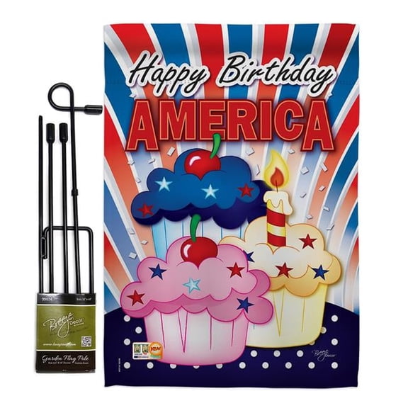 Breeze Decor BD-FJ-GS-111052-IP-BO-D-IM09-BD 13 x 18.5 in. American Cupcake Americana Fourth of July Vertical Double Sided Mini Garden Flag Set with Banner Pole