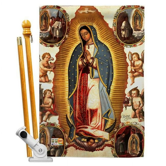 Breeze Decor BD-FR-HS-103057-IP-BO-D-US16-BD 28 x 40 in. Our Lady of Guadalupe Inspirational Faith & Religious Impressions Decorative Vertical Double Sided House Flag Set with Pole Bracket & Hardware