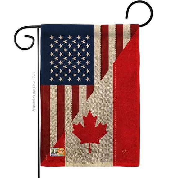Breeze Decor BD-FS-G-108190-IP-DB-D-US14-BD 13 x 18.5 in. US Canada Friendship Burlap Flags of the World Impressions Decorative Vertical Double Sided Garden Flag