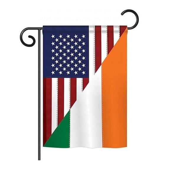 Breeze Decor BD-FS-GS-108237-IP-BO-D-US14-BD 13 x 18.5 in. US Irish Friendship Flags of the World Impressions Decorative Vertical Double Sided Garden Flag Set with Banner Pole