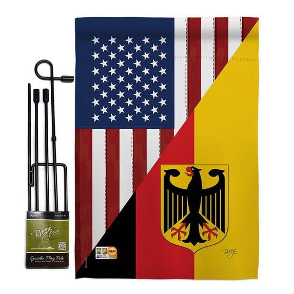 Breeze Decor BD-FS-GS-108381-IP-BO-D-US16-BD 13 x 18.5 in. US German Friendship Flags of the World Impressions Decorative Vertical Double Sided Garden Flag Set with Banner Pole