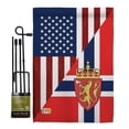 thumbnail image 1 of Breeze Decor BD-FS-GS-108386-IP-BO-D-US16-BD 13 x 18.5 in. US Norway Friendship Flags of the World Impressions Decorative Vertical Double Sided Garden Flag Set with Banner Pole, 1 of 1