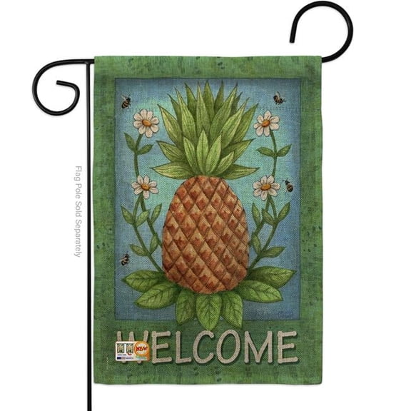 Breeze Decor BD-FT-G-117036-IP-DB-D-US16-AL 13 x 18.5 in. Welcome Pineapple Food Fruits Burlap Impressions Decorative Vertical Double Sided Garden Flag