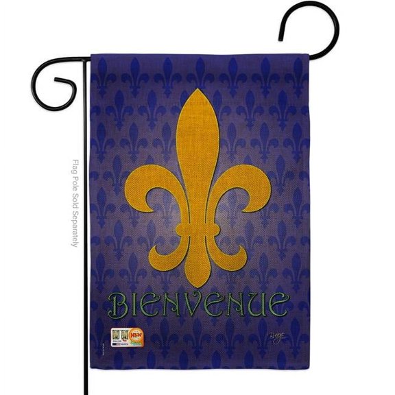 Breeze Decor BD-FU-G-118009-IP-DB-D-US13-BD 13 x 18.5 in. Bienvenue Burlap Interests Fleur De Lys Impressions Decorative Vertical Double Sided Garden Flag
