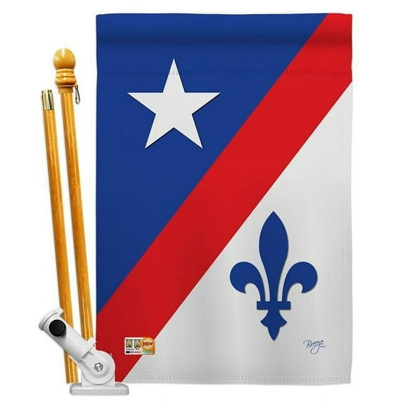 Breeze Decor BD-FU-HS-118007-IP-BO-D-US13-BD 28 x 40 in. Franco American Interests Fleur De Lys Impressions Decorative Vertical Double Sided House Flag Set with Pole Bracket & Hardware