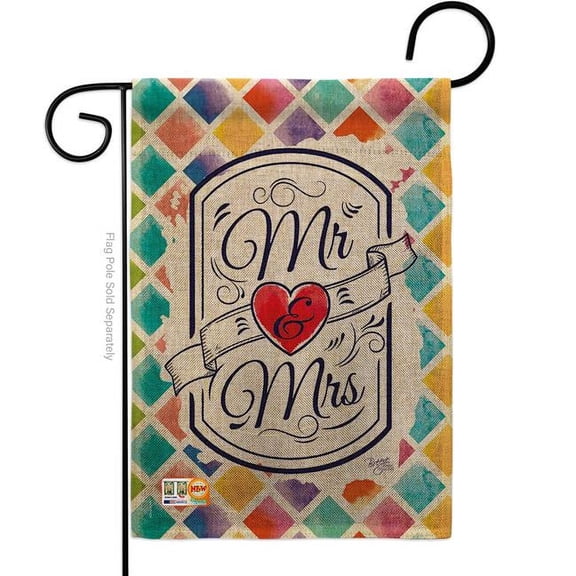 Breeze Decor BD-FY-G-115112-IP-DB-D-US16-BD 13 x 18.5 in. Mr & Mrs Burlap Special Occasion Family Impressions Decorative Vertical Double Sided Garden Flag