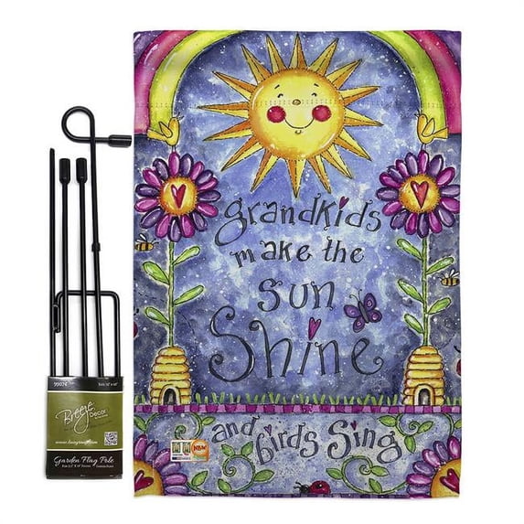 Breeze Decor BD-FY-GS-115108-IP-BO-D-US16-AL 13 x 18.5 in. Grandkids Special Occasion Family Impressions Decorative Vertical Double Sided Garden Flag Set with Banner Pole
