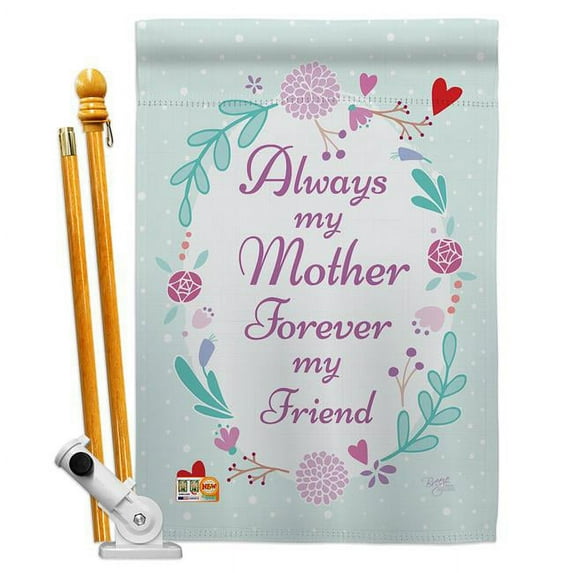Breeze Decor BD-FY-HS-115115-IP-BO-D-US16-BD 28 x 40 in. My Mother, Friend Special Occasion Family Impressions Decorative Vertical Double Sided House Flag Set with Pole Bracket & Hardware