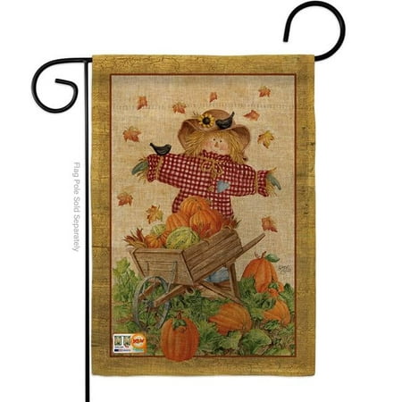 Breeze Decor BD-HA-G-113043-IP-DB-D-US12-AM 13 x 18.5 in. Scarecrow Burlap Fall Harvest & Autumn Impressions Decorative Vertical Double Sided Garden Flag