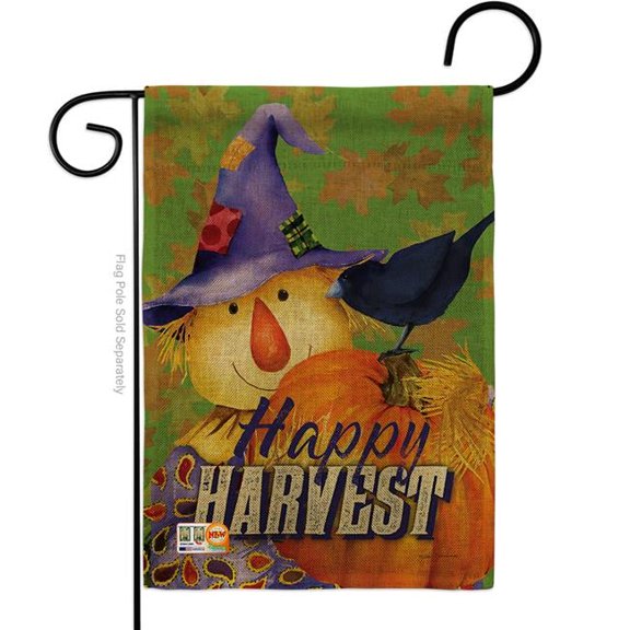Breeze Decor BD-HA-G-113080-IP-DB-D-US18-BT 13 x 18.5 in. Happy Harvest Scarecrow Burlap Fall & Autumn Impressions Decorative Vertical Double Sided Garden Flag