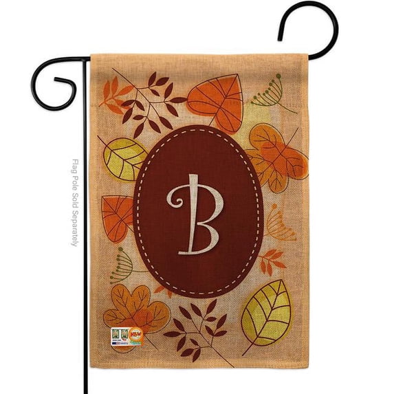 Breeze Decor BD-HA-G-130028-IP-DB-D-US09-BD 13 x 18.5 in. Autumn B Initial Burlap Fall Harvest & Impressions Decorative Vertical Double Sided Garden Flag