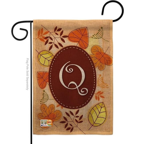 Breeze Decor BD-HA-G-130043-IP-DB-D-US09-BD 13 x 18.5 in. Autumn Q Initial Burlap Fall Harvest & Impressions Decorative Vertical Double Sided Garden Flag