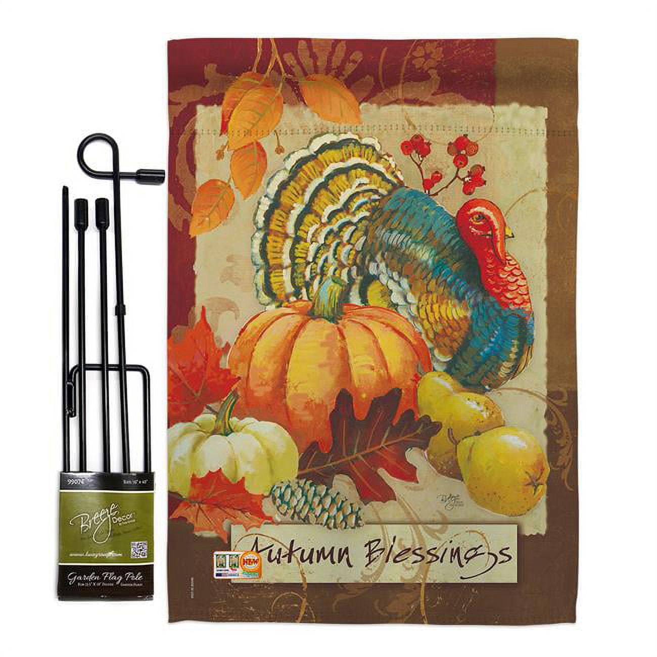Autumn Blessings Turkey Fall Double-Sided Garden Flag