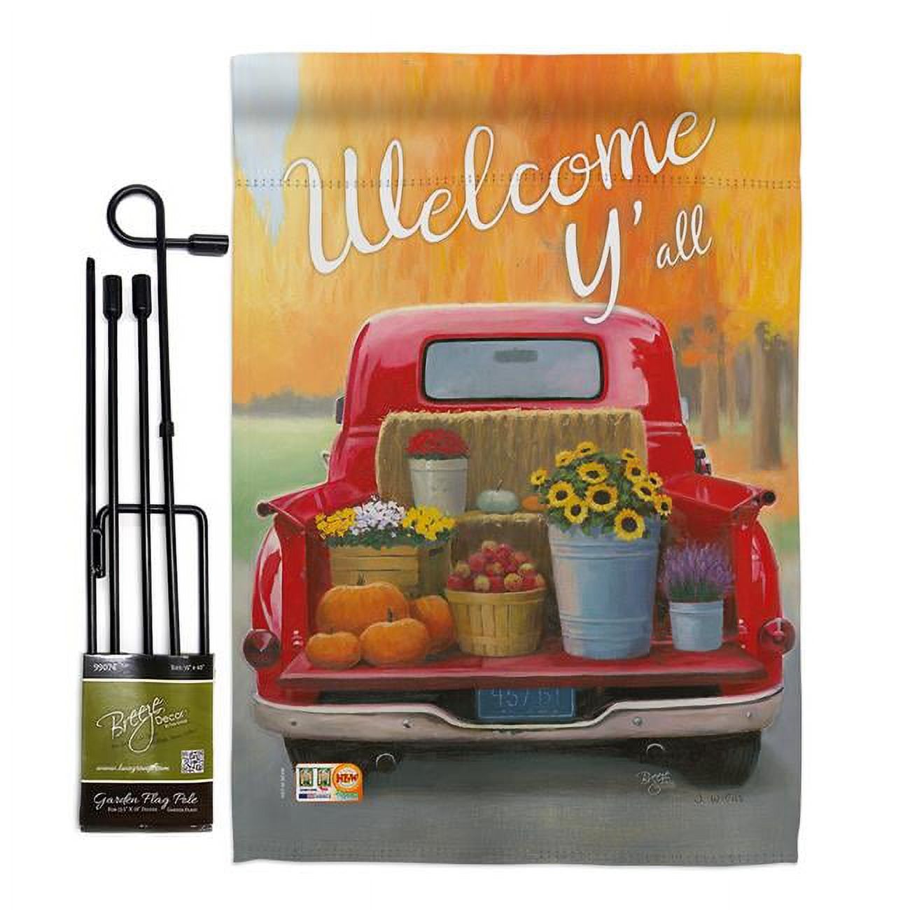 Breeze Decor BD-HA-GS-113077-IP-BO-D-US18-WA 13 x 18.5 in. Welcome Harvest Truck Fall & Autumn Vertical Double Sided Mini Garden Flag Set with Banner Pole - image 1 of 1