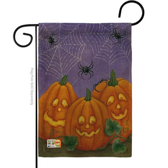 Breeze Decor BD-HO-G-112054-IP-DB-D-US12-SB 13 x 18.5 in. Three Pumpkins Burlap Fall Halloween Impressions Decorative Vertical Double Sided Garden Flag