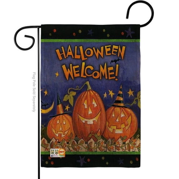 Breeze Decor BD-HO-G-112079-IP-DB-D-US18-WA 13 x 18.5 in. Halloween Welcome Burlap Fall Impressions Decorative Vertical Double Sided Garden Flag