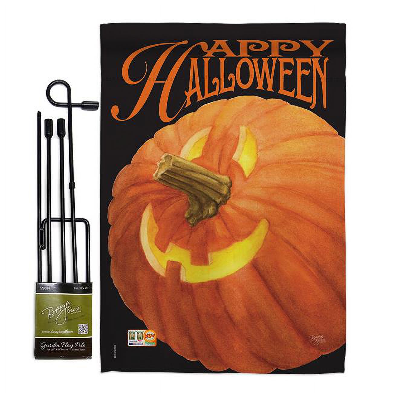 Breeze Decor BD-HO-GS-112057-IP-BO-D-US12-AM 13 x 18.5 in. Jack O Lantern Fall Halloween Vertical Double Sided Mini Garden Flag Set with Banner Pole - image 1 of 3