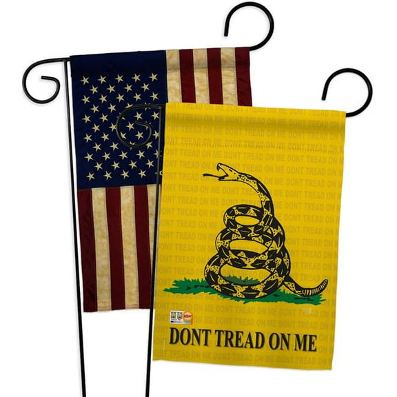 Breeze Decor BD-HS-GP-108066-IP-BOAA-D-US11-BD 13 x 18.5 in. Historic Impressions Decorative Vertical Double Sided USA Vintage Gadsden Americana Applique Garden Flags - Pack of 2
