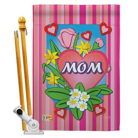 Breeze Decor BD-MD-HS-115078-IP-BO-D-US12-BD 28 x 40 in. Mom Summer Mothers Day Impressions Decorative Vertical Double Sided House Flag Set with Pole Bracket Hardware
