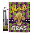 thumbnail image 1 of Breeze Decor BD-MG-GS-118010-IP-BO-D-US17-BD 13 x 18.5 in. Mardi Gras Fleur De Lys Spring Impressions Decorative Vertical Double Sided Garden Flag Set with Banner Pole, 1 of 1